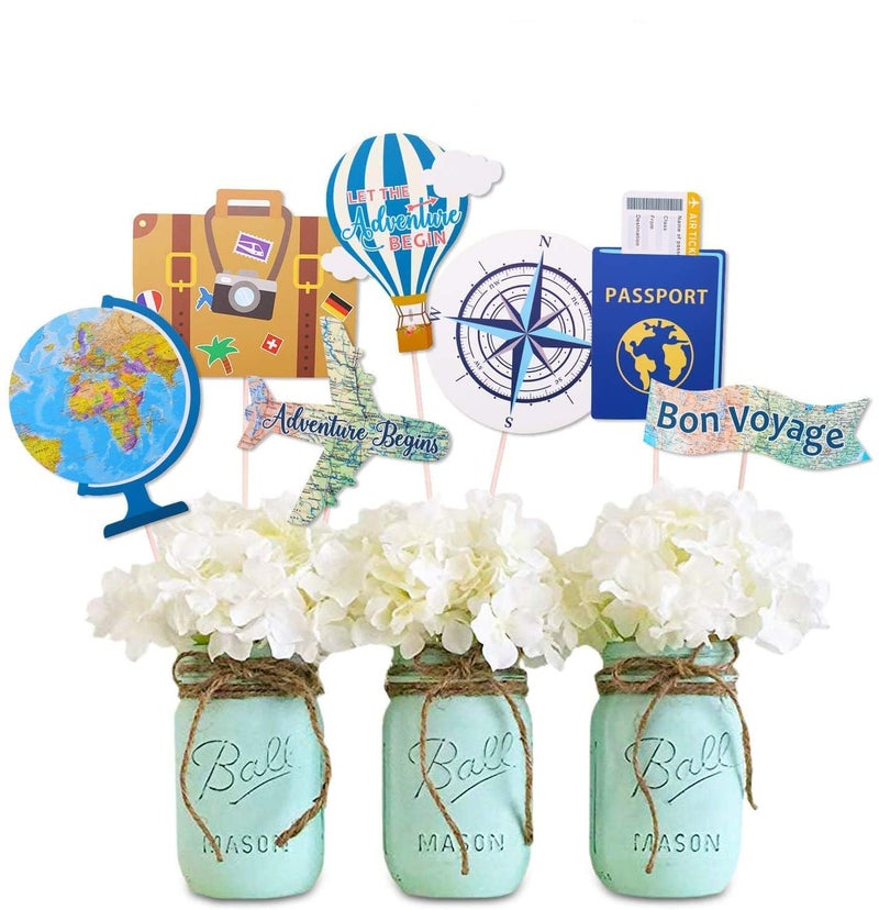 Yaaaaasss! Let The Adventure Begin Centerpieces Travel Themed Centerpieces Sticks Adventure Awaits Bon Voyage Farewell World Map Retirement Graduation Party Photo Booth Props Set of 21 - Image 1